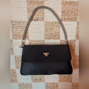 Prada Black Shoulder Bag with Silver Chain